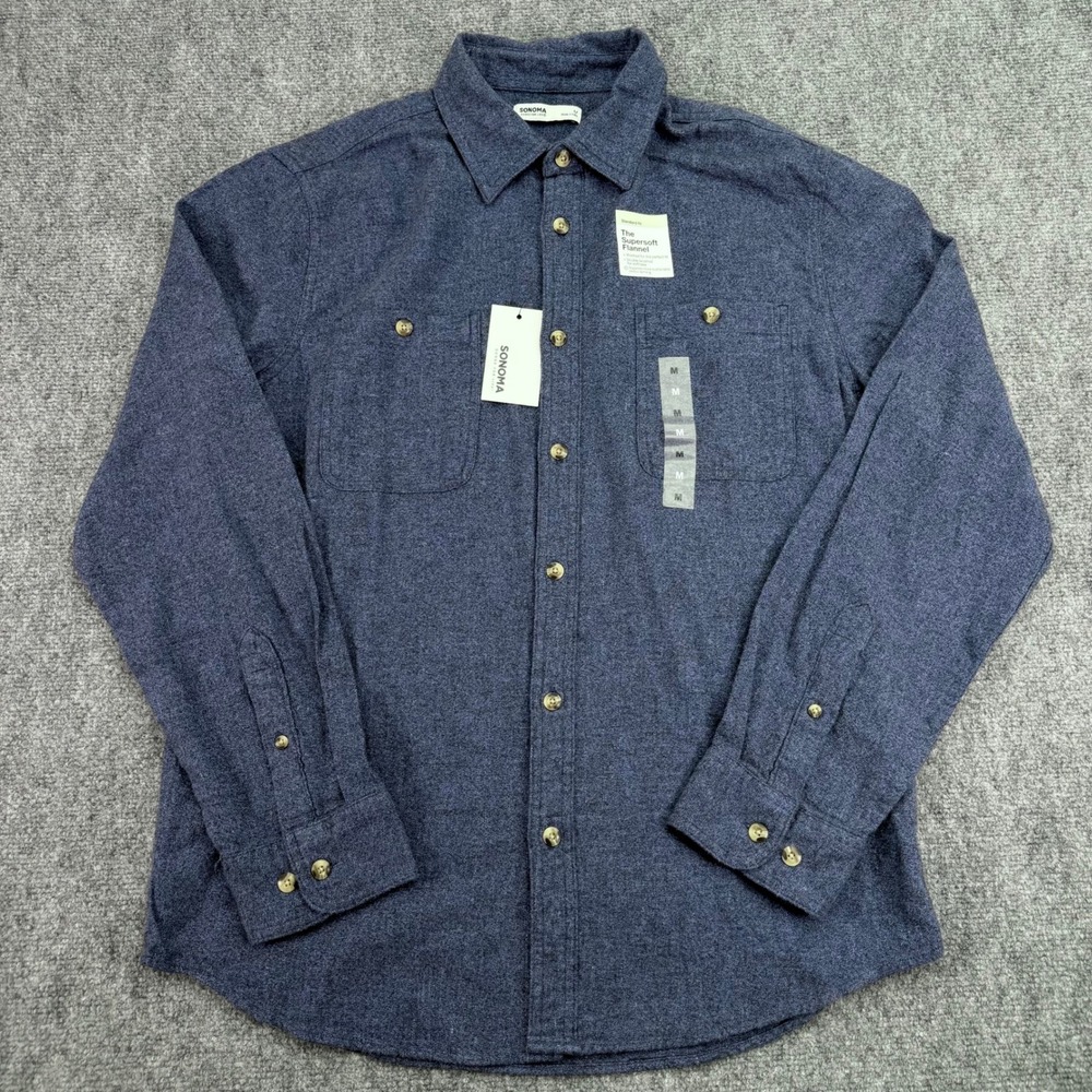 Sonoma Flannel Shirt Men's Medium Dk Indigo Supersoft Cotton Goods For Life NWT